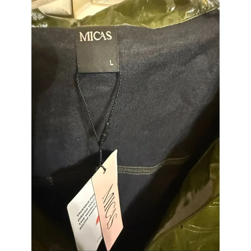 Micas Women's Faux Leather Button Patchwork Tank Sleeveless Bodysuit Olive Large - Picture 8 of 11